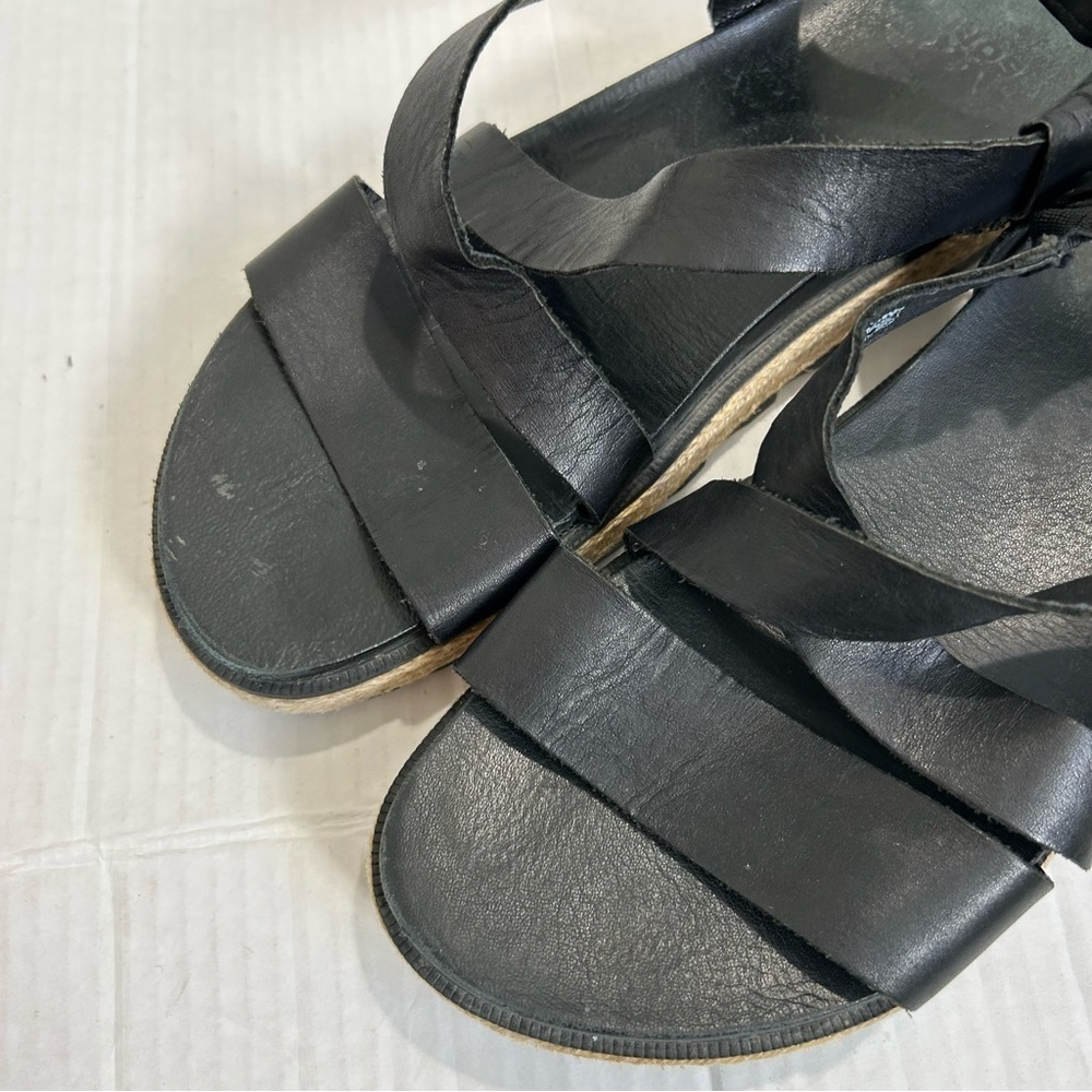 Sorel Roaming Criss Cross Sandals Jute Black Leather Size 8 Espadrille Summer - Picture 4 of 10